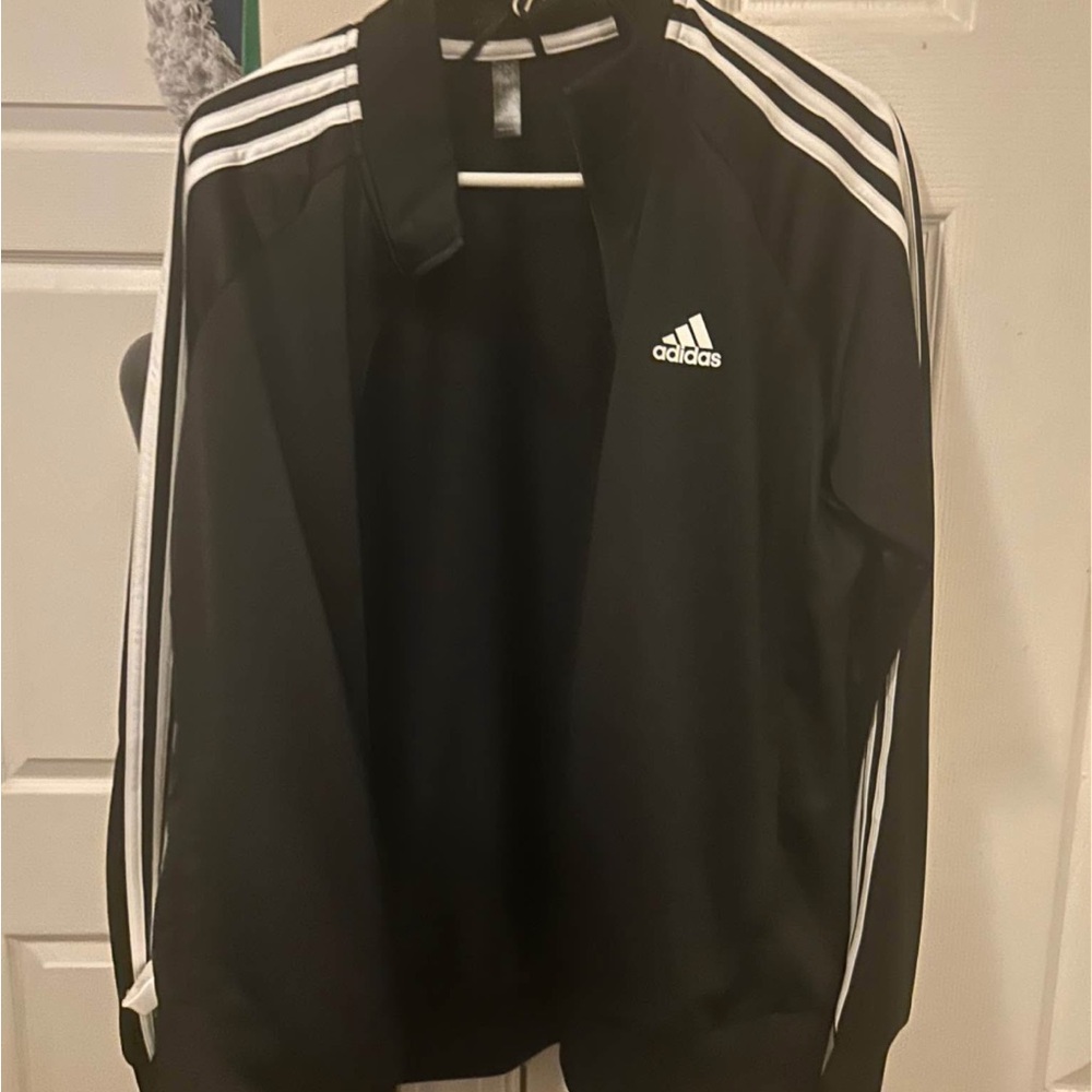 Adidas Black Track Jacket with White Stripes